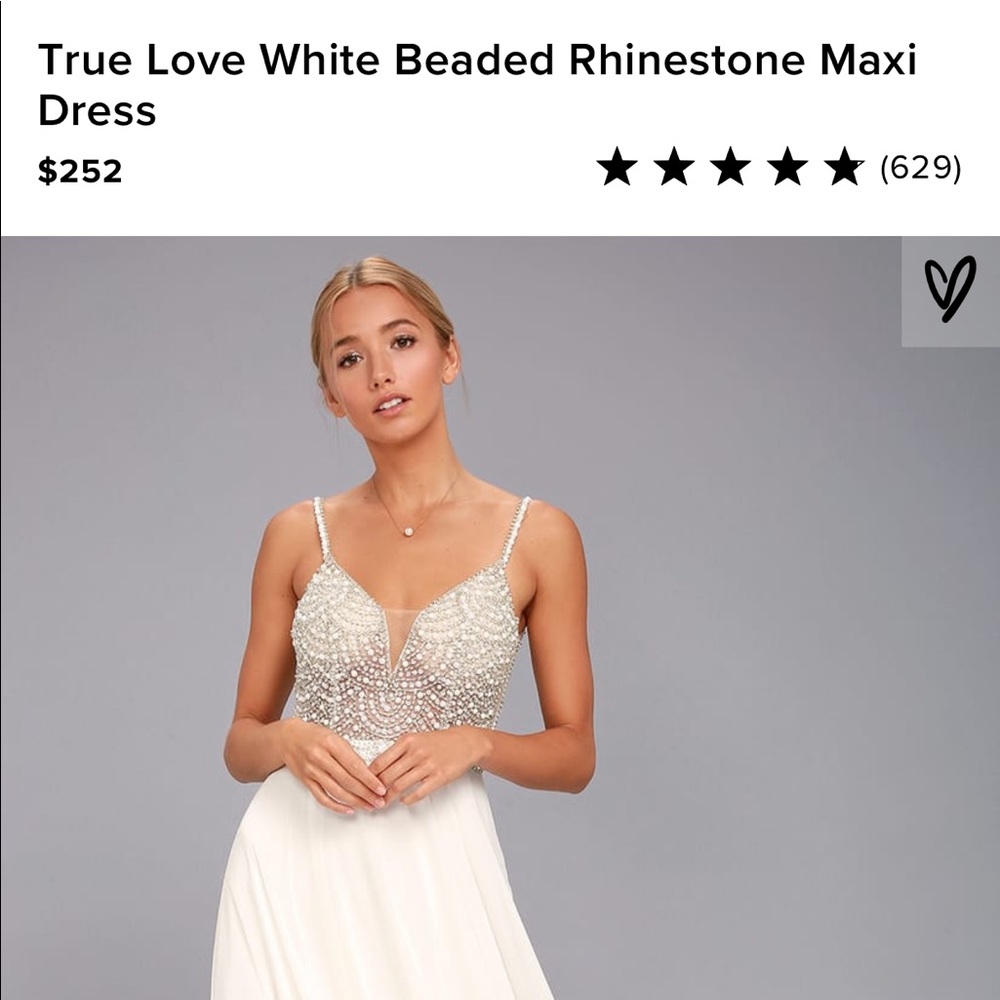 Lulus True Love White beaded rhinestone maxi dress